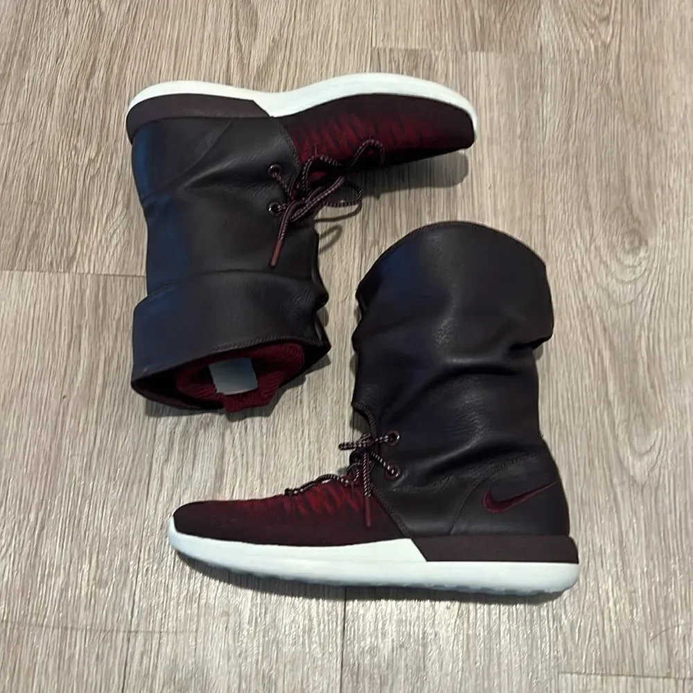 Nike Roshe Two Flyknit Hi 861708-600 Deep Burgundy- Red Women Size 10 Boots
